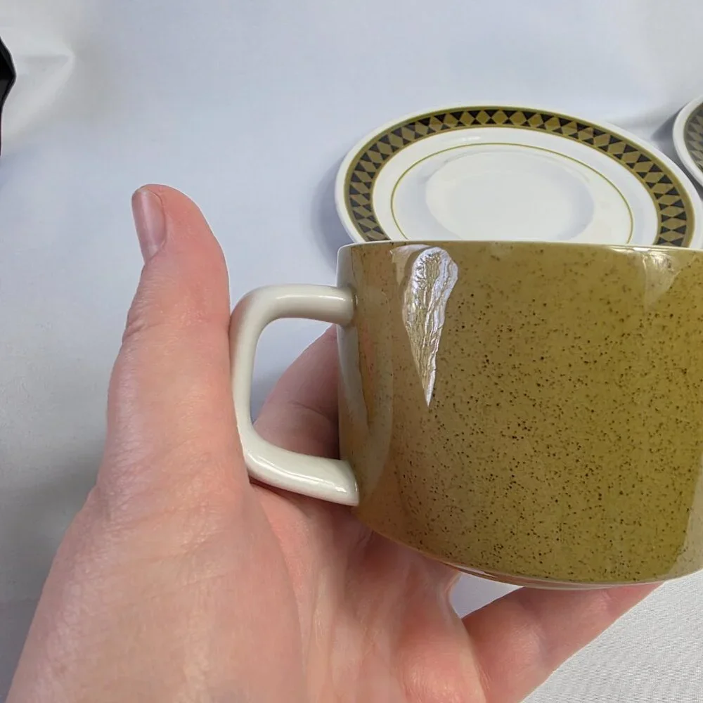 TWO Mikasa Mediterrania Dominique & Avocado Green Cup & Saucer Sets